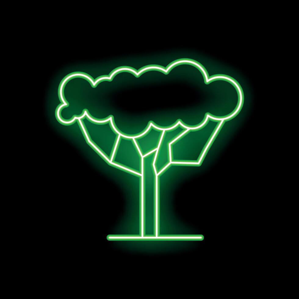Neon green tree shining on black background vector