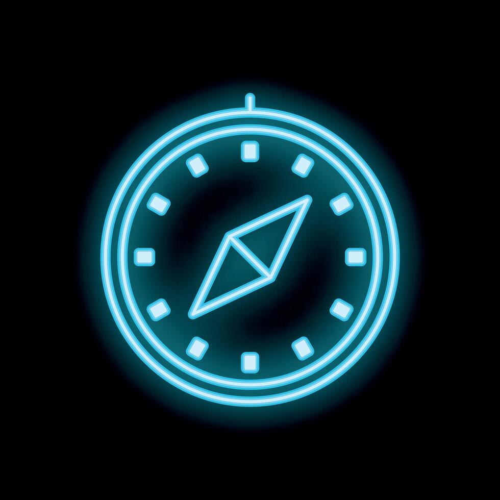 Glowing neon blue compass is pointing north vector