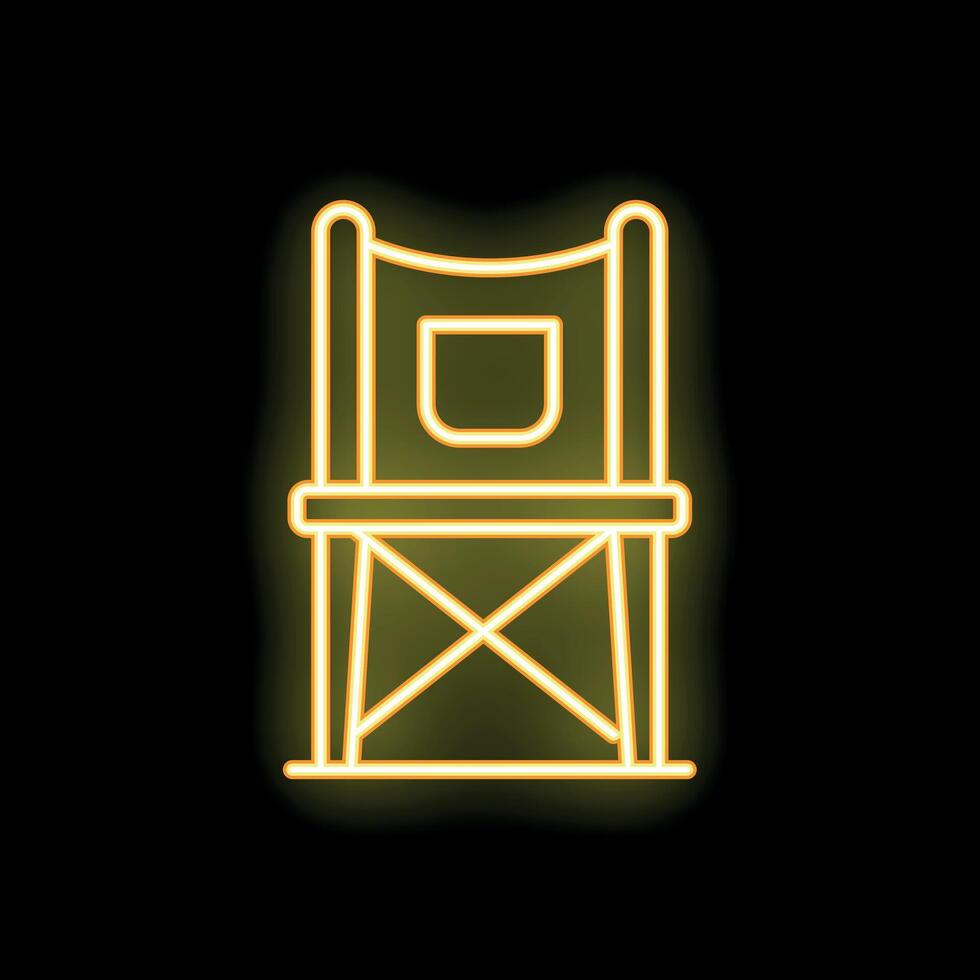 Glowing neon line camping chair icon isolated on black background graphic vector