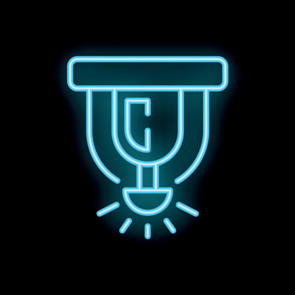 Glowing neon fire sprinkler system icon on dark background vector