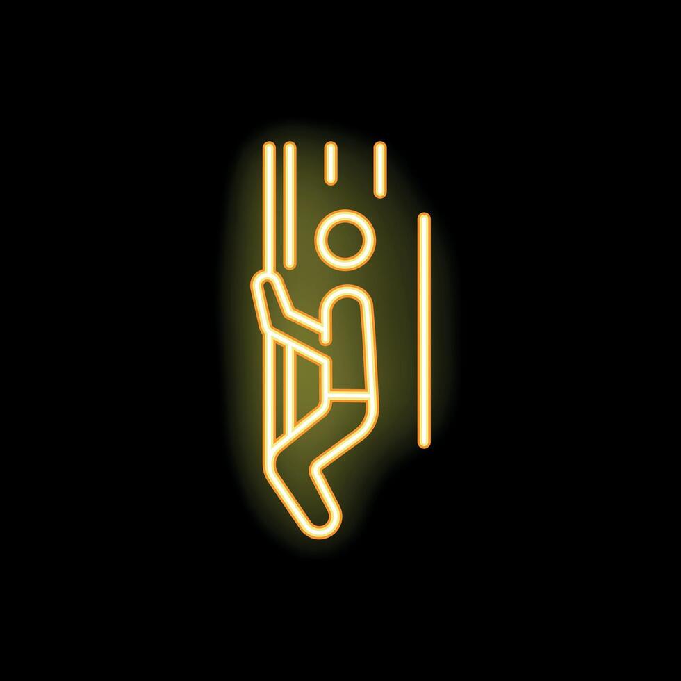 Man climbing up using rope neon sign bright icon illustration vector