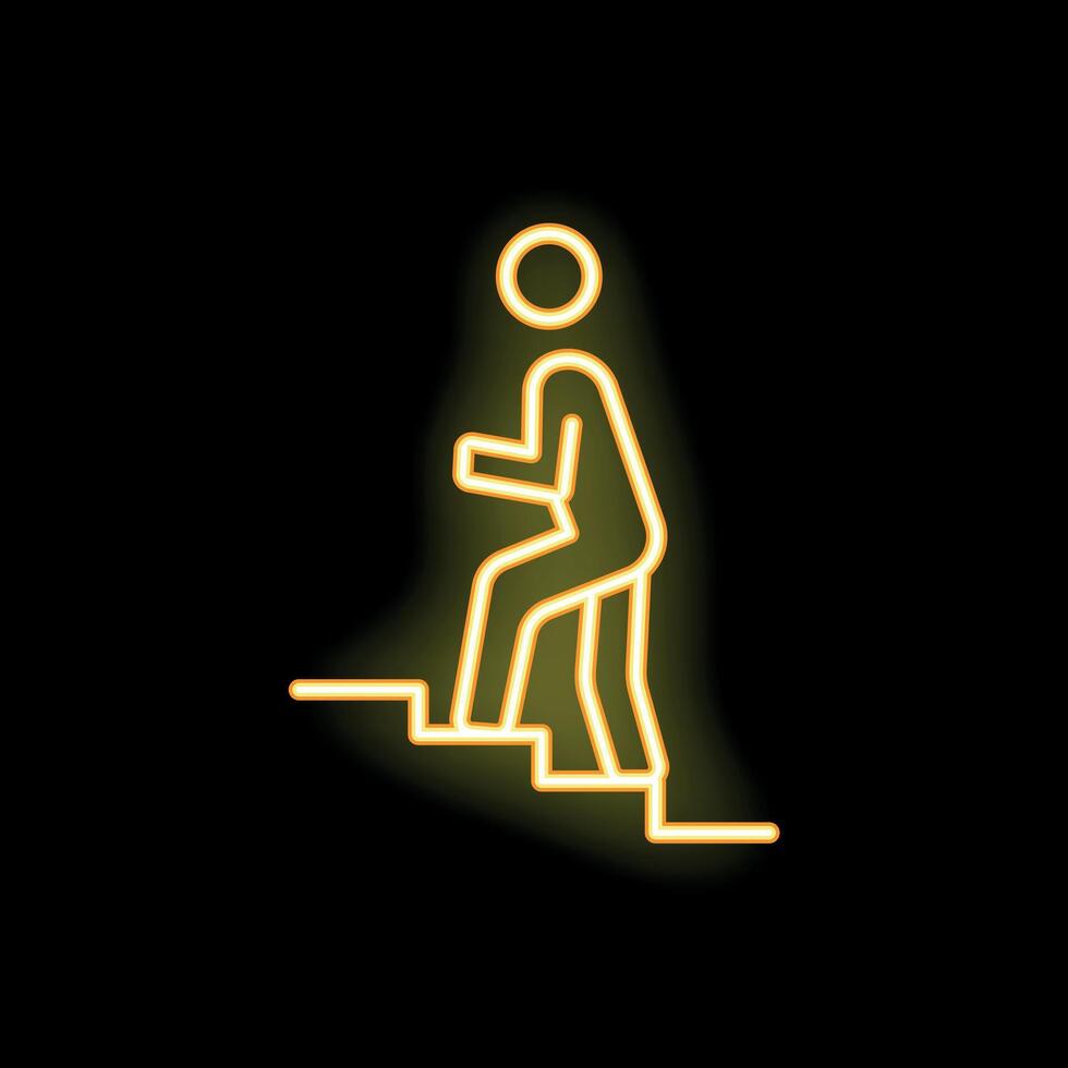 Businessman walking up stairs neon sign on black background vector