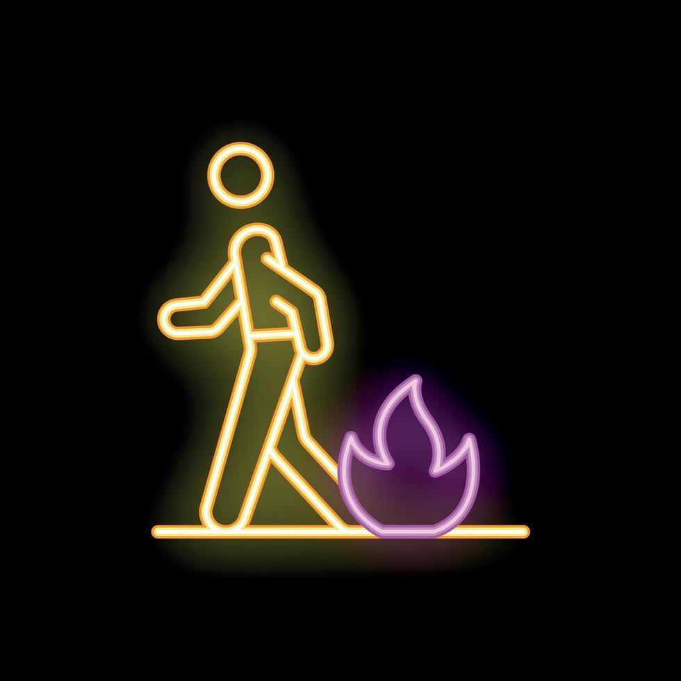 Neon sign of person walking past fire vector