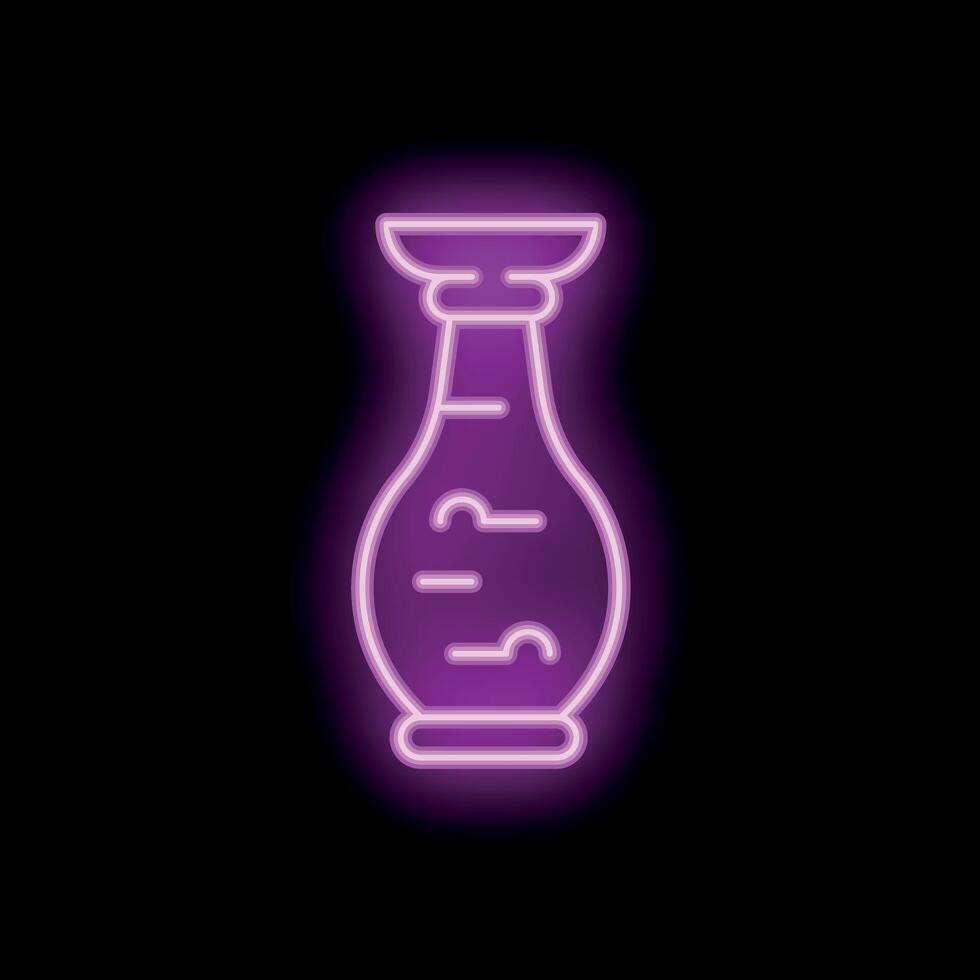 Bright pink neon sign of ancient vase on black background vector