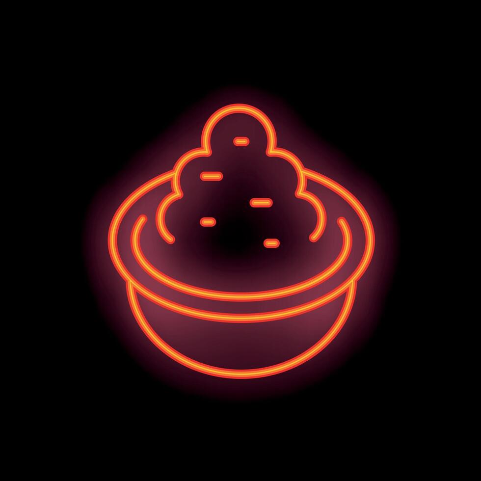 Neon sign representing a bowl full of hummus with chickpeas on top vector