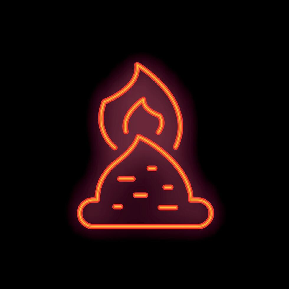 Glowing red neon sign of a steaming pile of excrement on fire vector