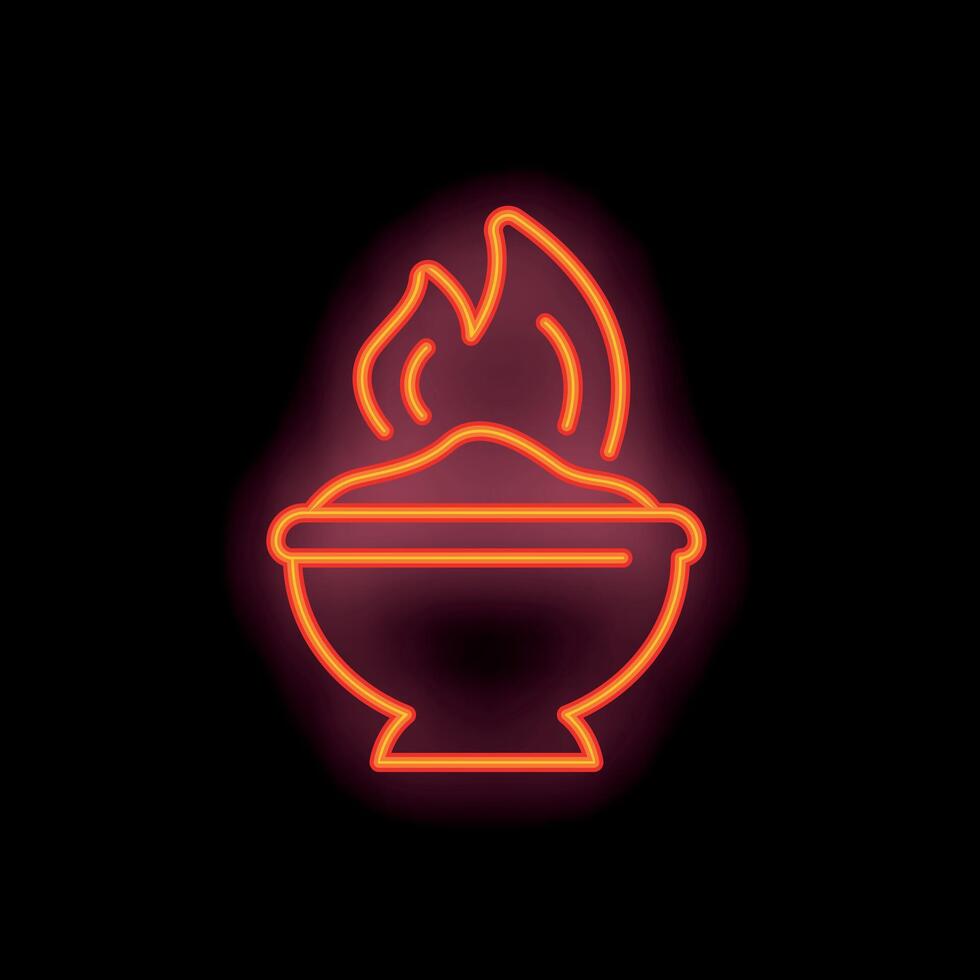 Neon style icon of fire burning in bowl for ancient rituals vector