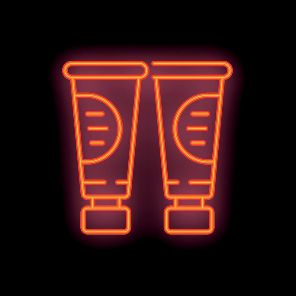Neon sign of two tubes of sunscreen or toothpaste on a black background vector