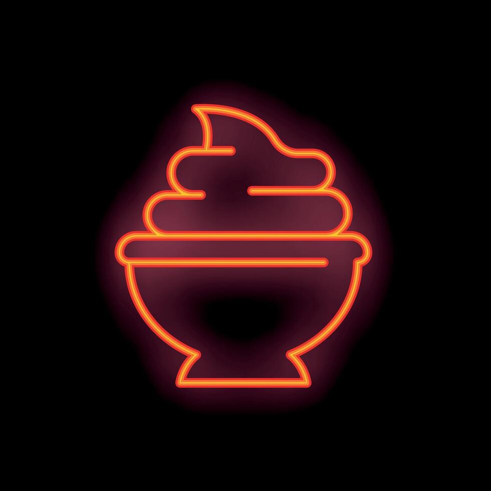 Neon sign representing ice cream dessert shining on black background vector
