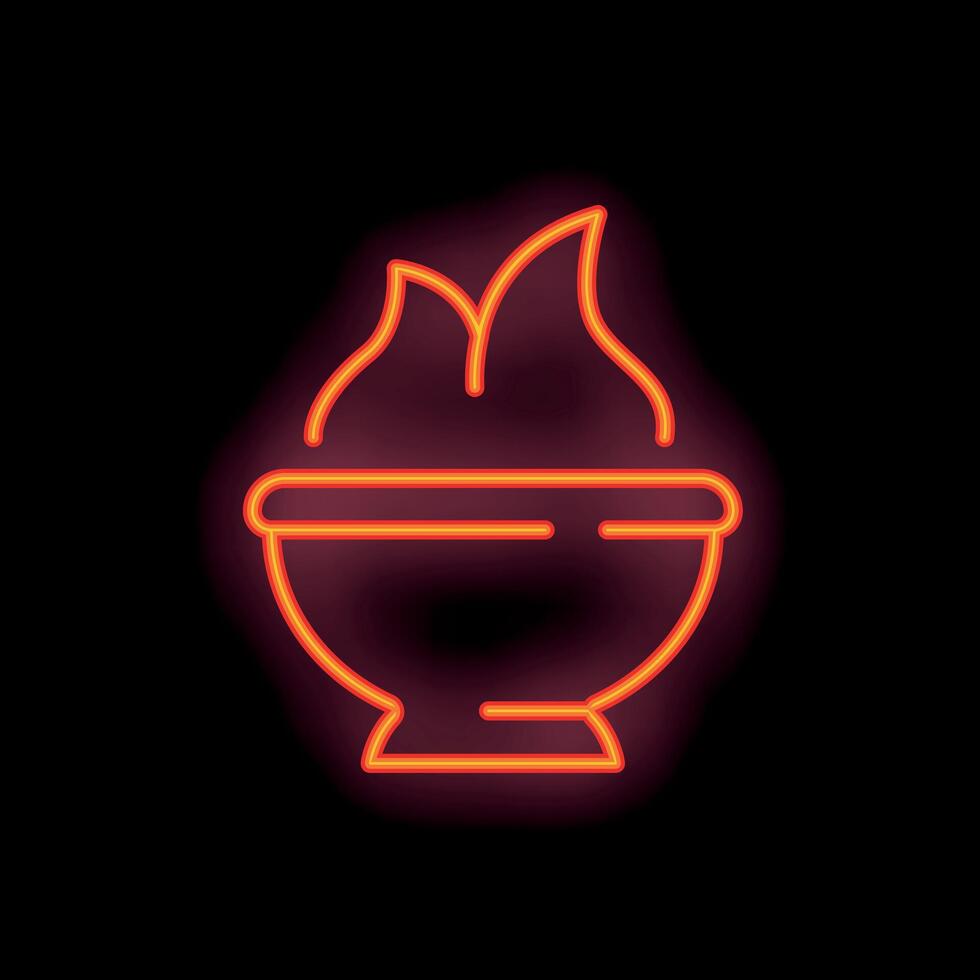 Neon sign of fire burning in a bowl on black background vector