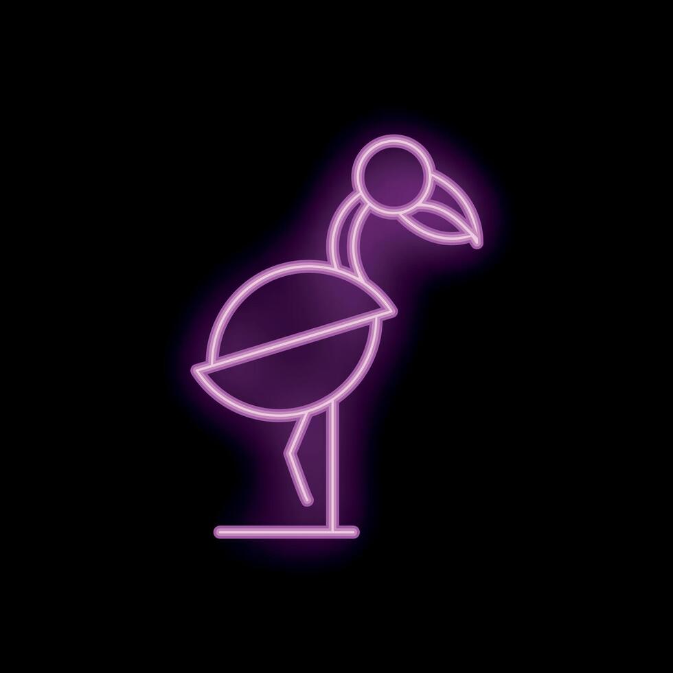 Neon pink flamingo sign shining on black background vector