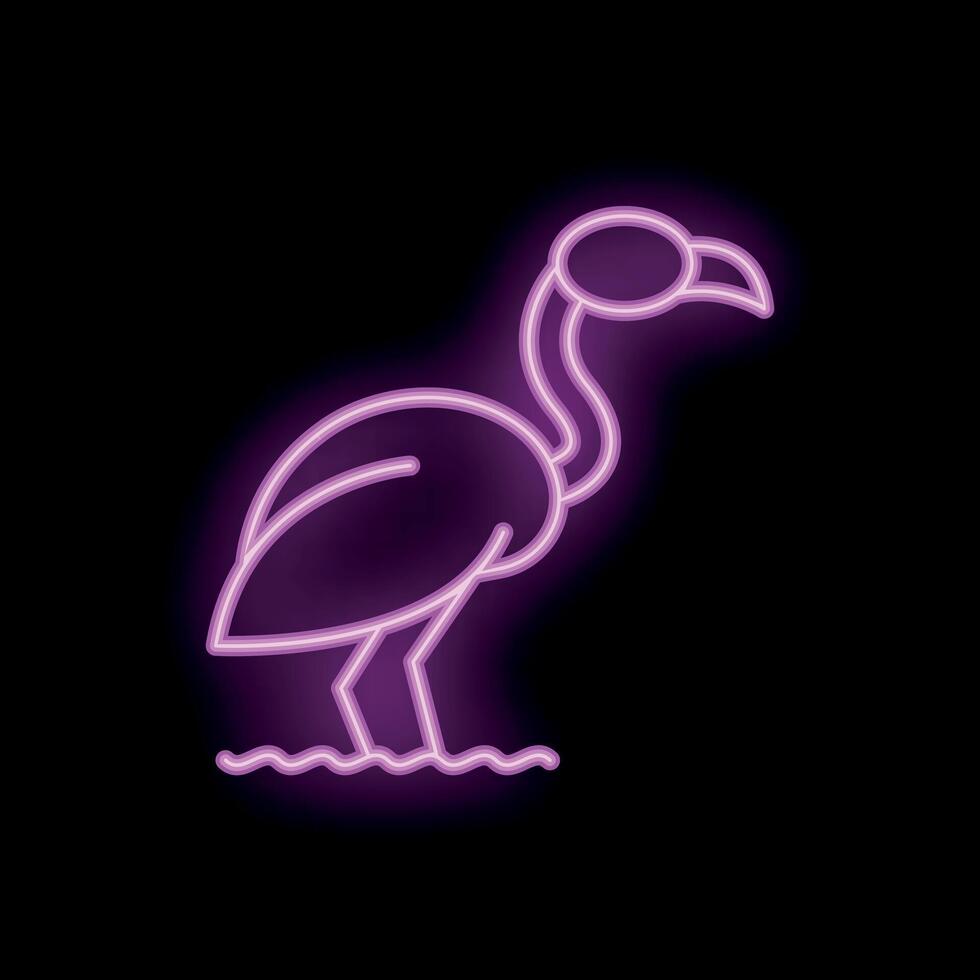 Pink neon flamingo standing on a black background vector