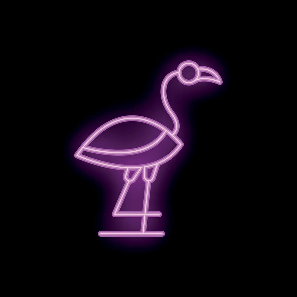 Pink neon sign showing flamingo silhouette on black background vector