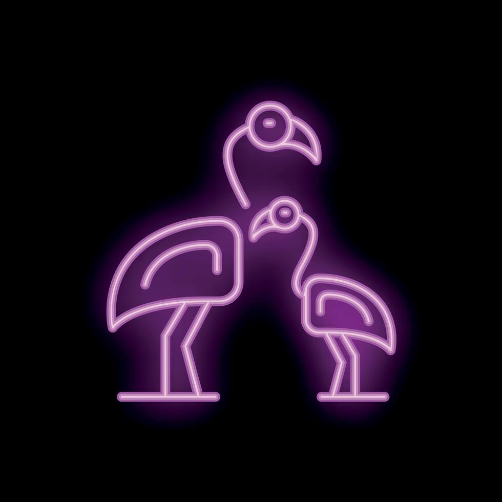 Neon sign showing flamingo family with baby flamingo vector