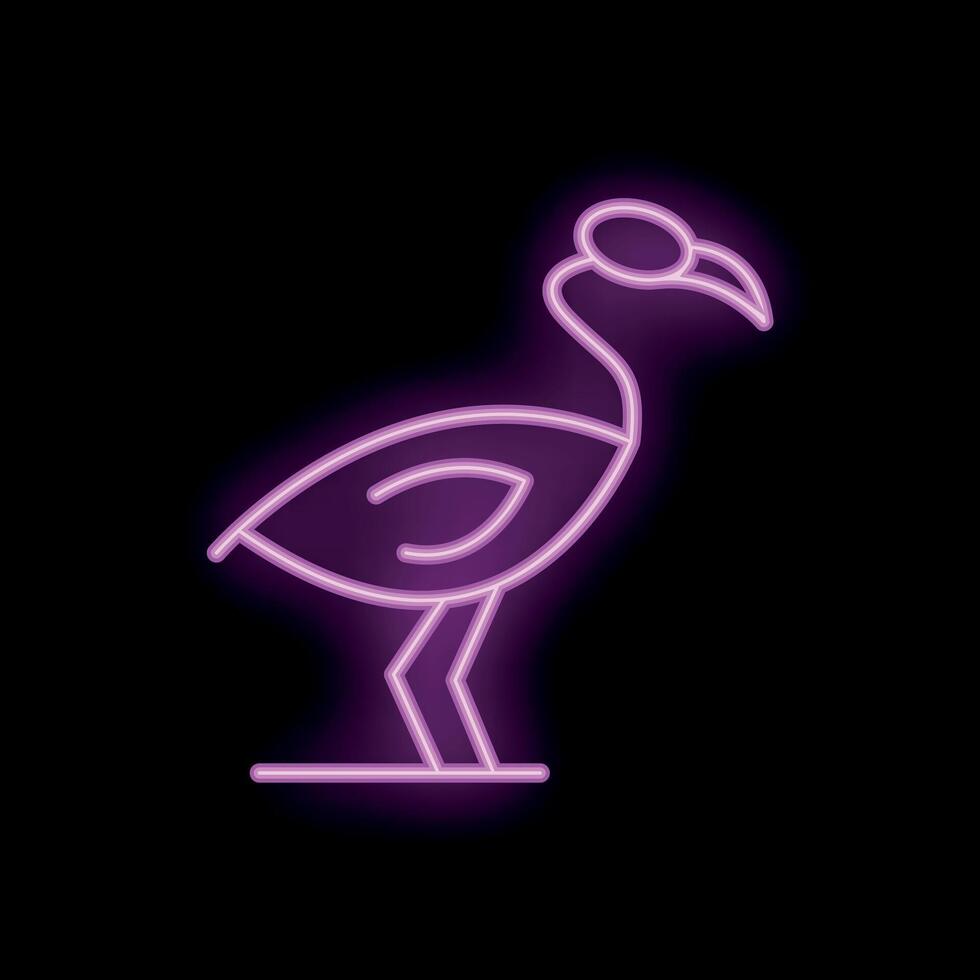 Neon ibis bird glowing on black background vector