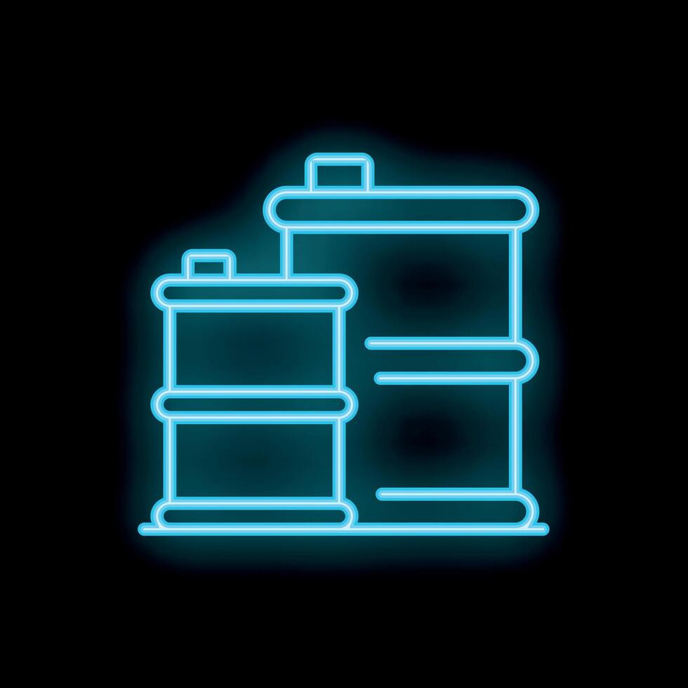 Neon style icon of oil barrels glowing on black background vector