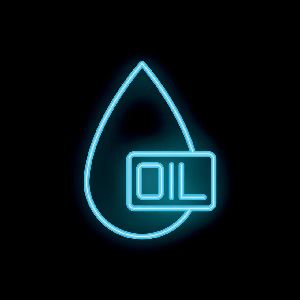 Blue neon oil drop sign glowing on black background vector