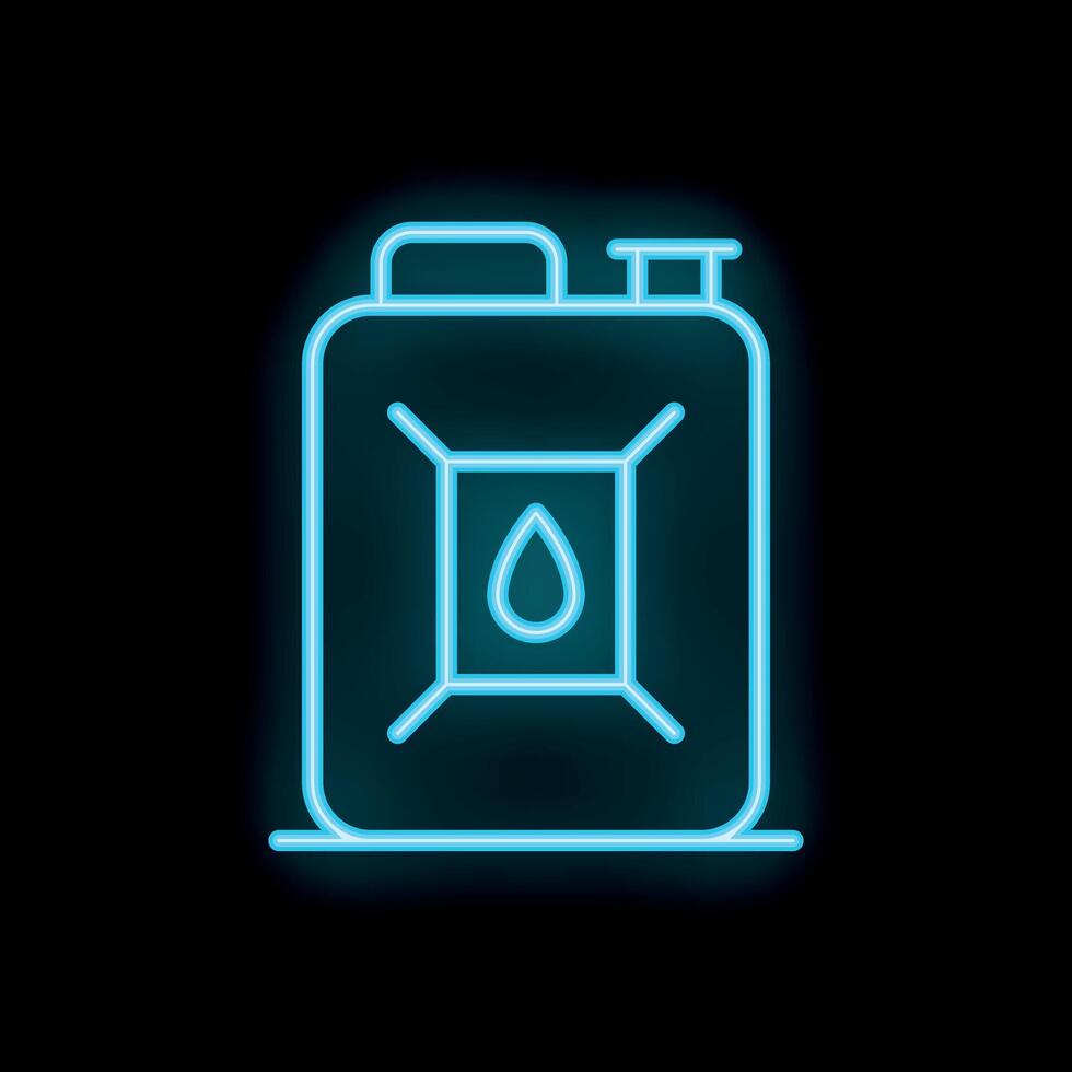 Blue neon sign of jerrycan with drop inside on black background vector