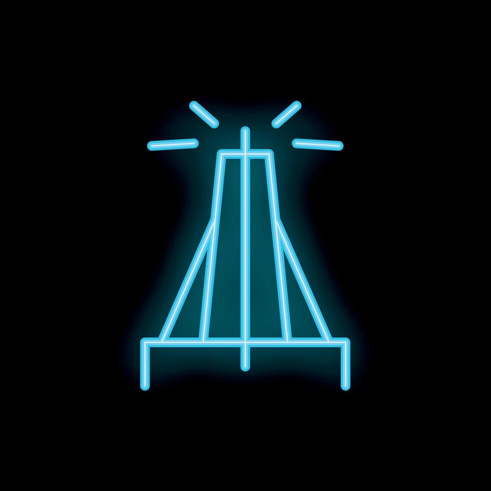 Blue neon sign depicting a radio tower emitting signals on black background vector