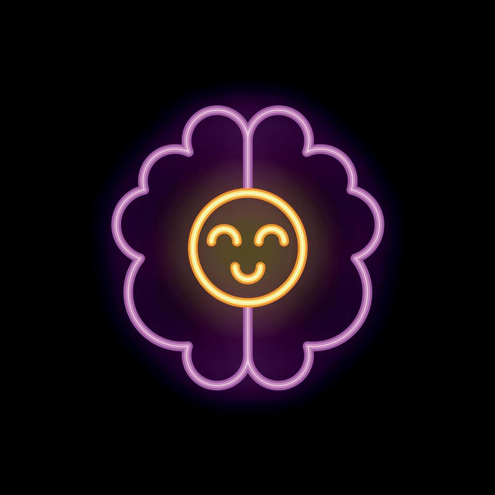 Neon brain with smiling face representing positive thinking vector