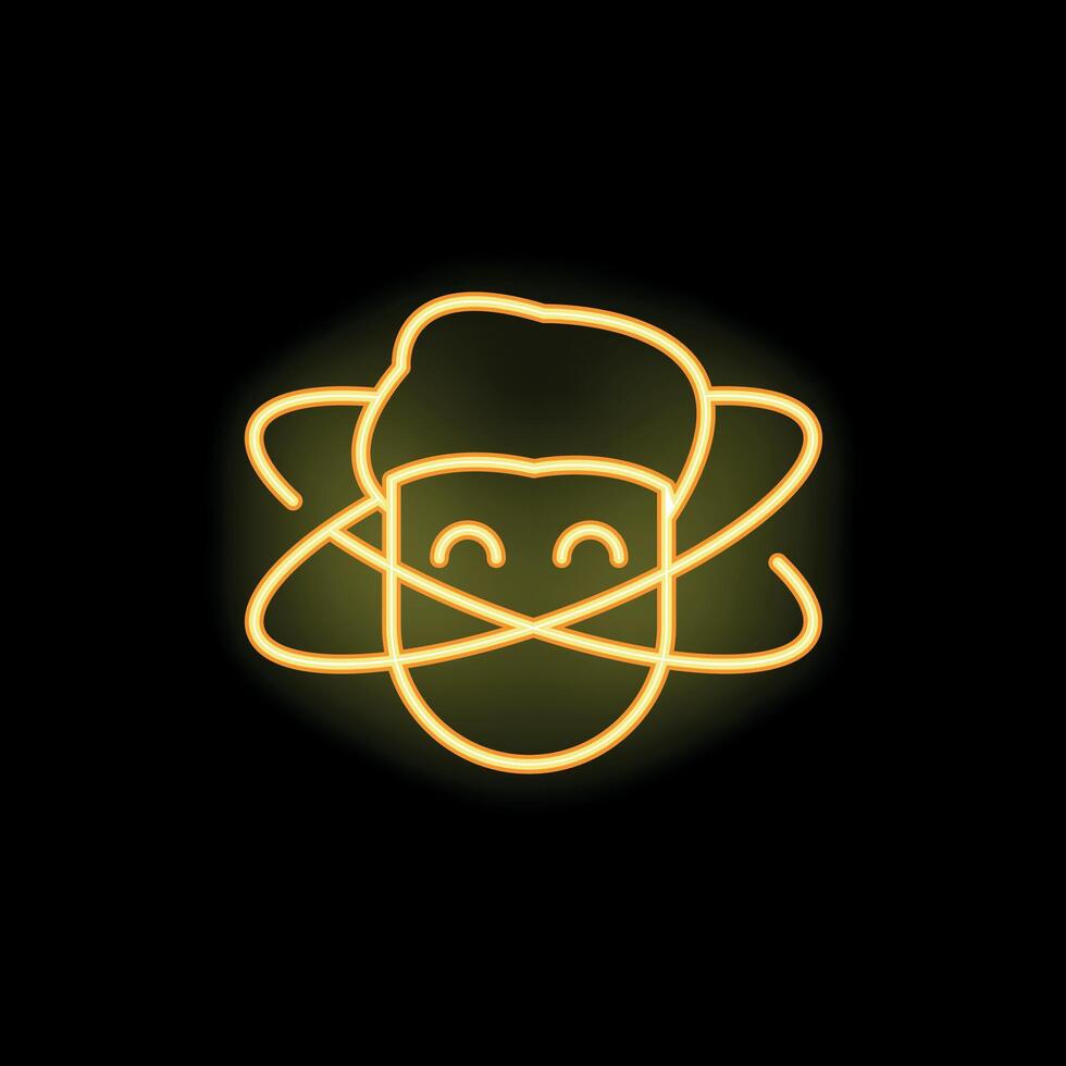 Neon sign representing a smiling face surrounded by an atom vector