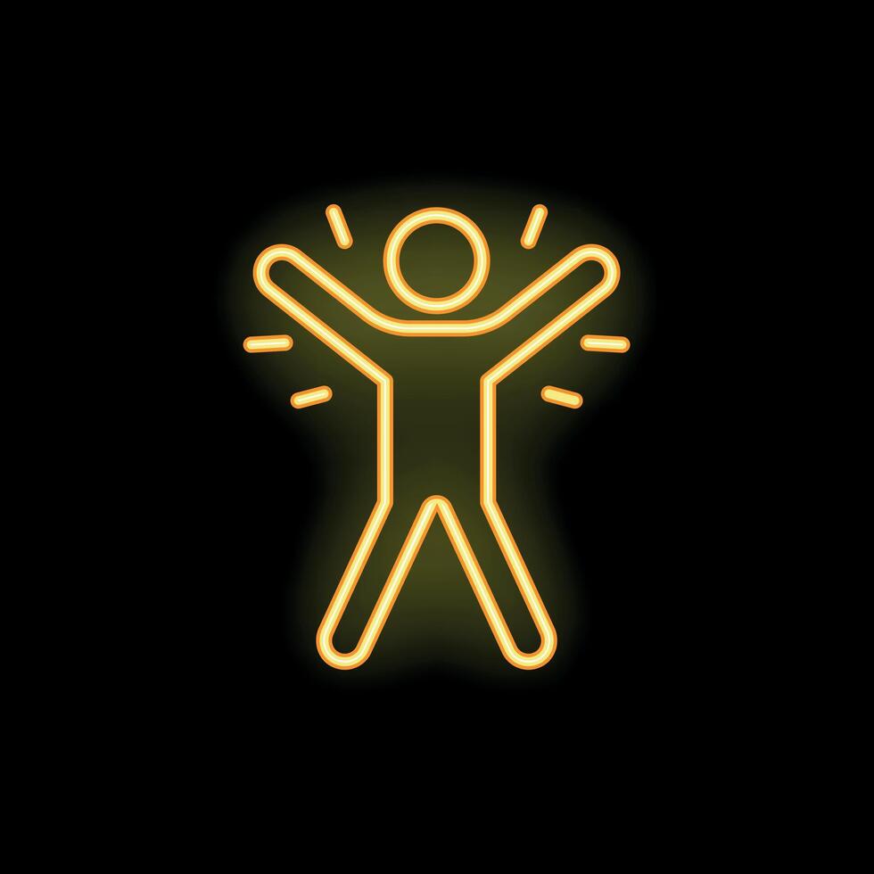 Neon style pictogram of a person celebrating with arms raised vector