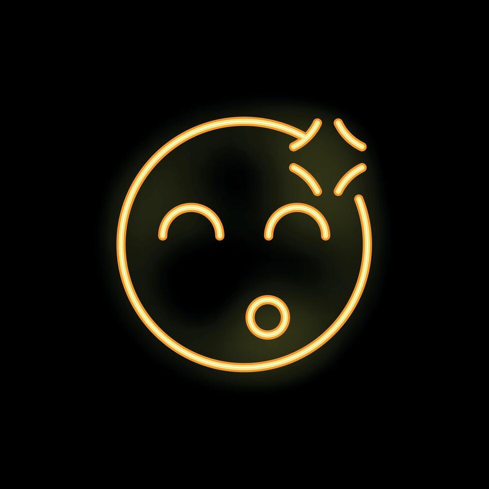 Neon emoticon expressing confusion with open mouth and raised eyebrows vector