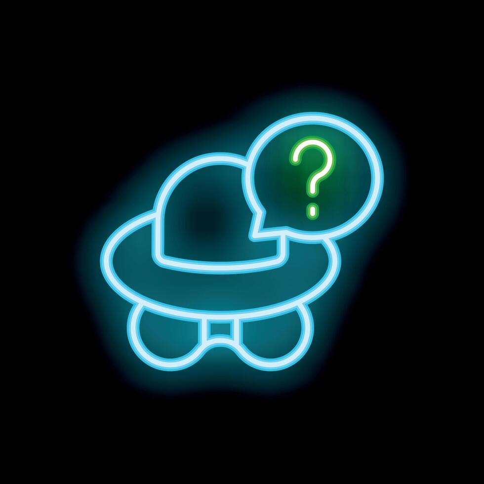 Neon sign of ufo with question mark symbolising alien conspiracy theories vector