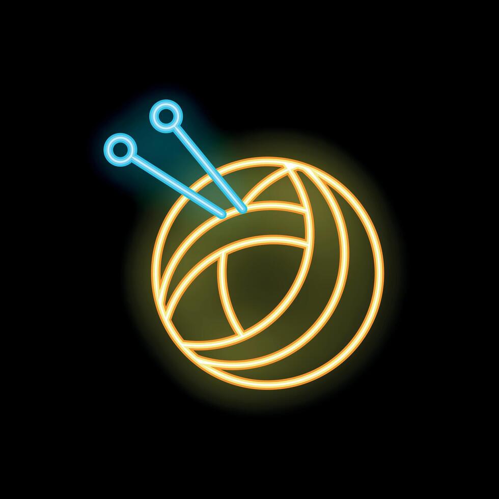 Neon sign of yarn ball with knitting needles for handmade craft vector