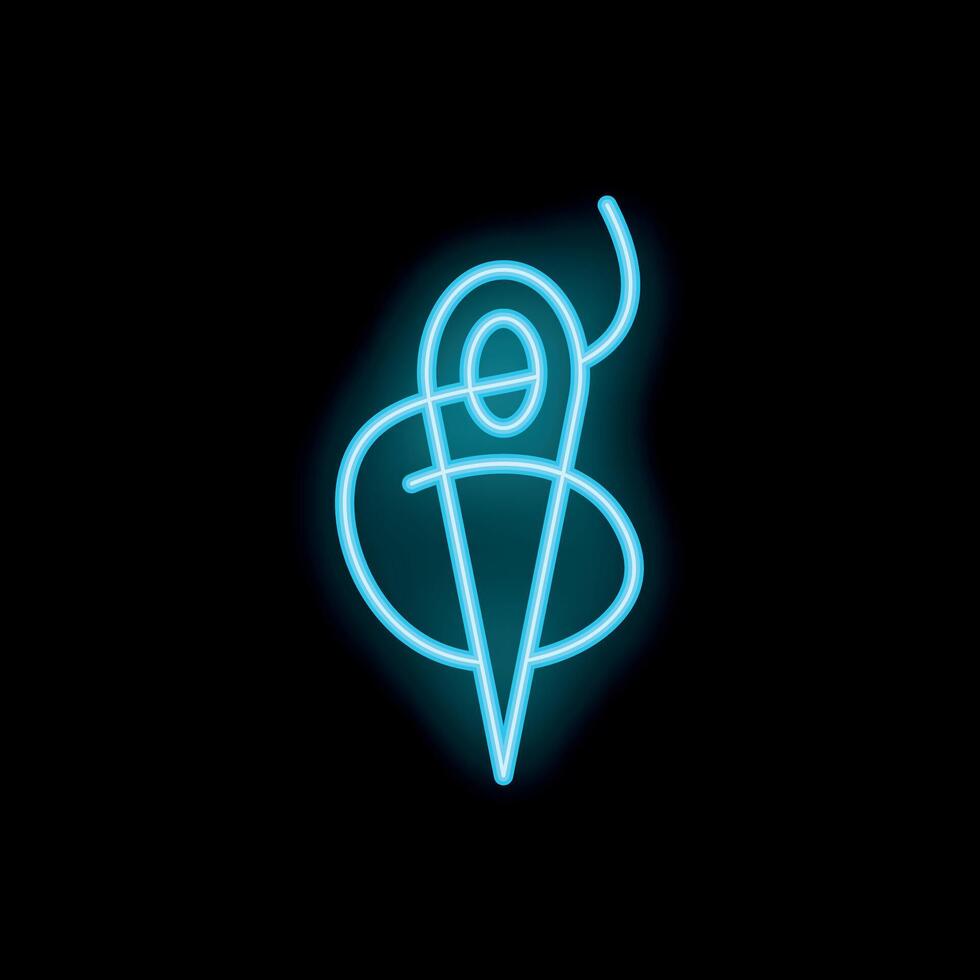 Blue neon style location pin icon glowing on black background vector