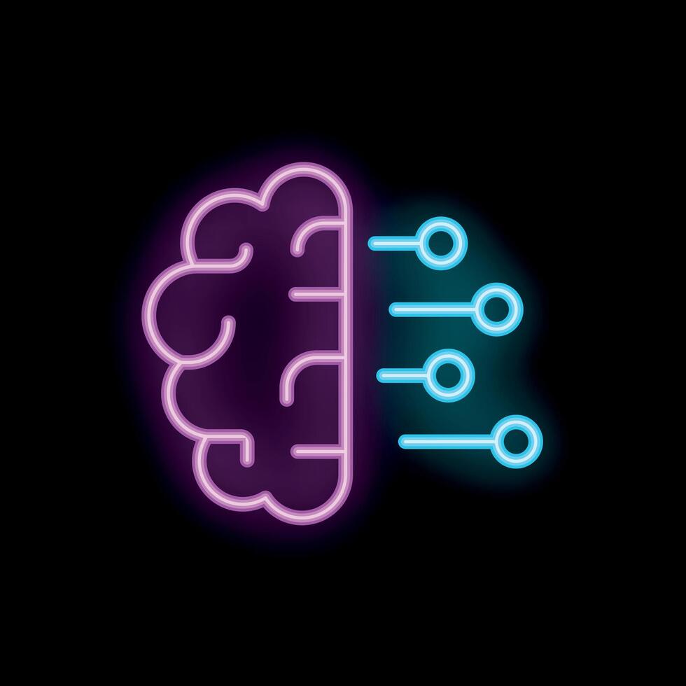 Neon brain connecting to artificial intelligence system vector
