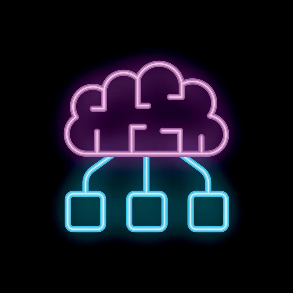 Neon style icon representing cloud computing with brain for server vector