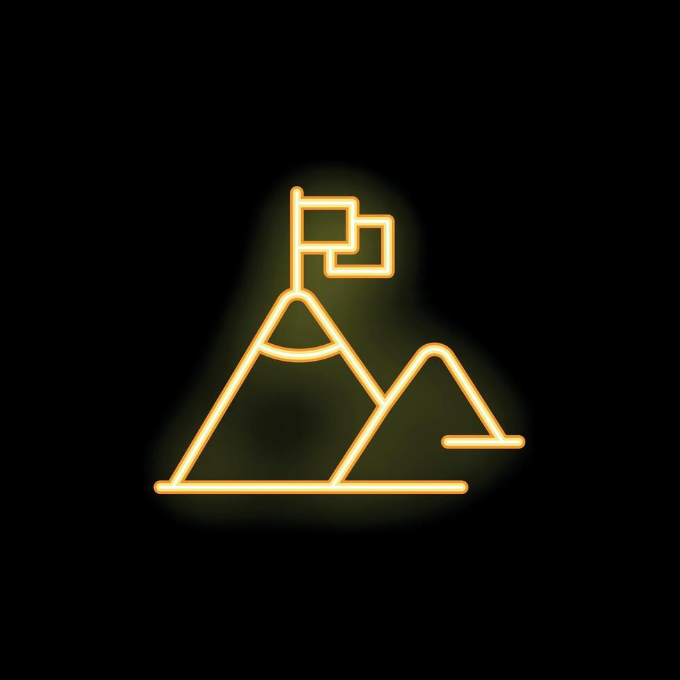 Neon style icon of flag on mountain top representing success vector