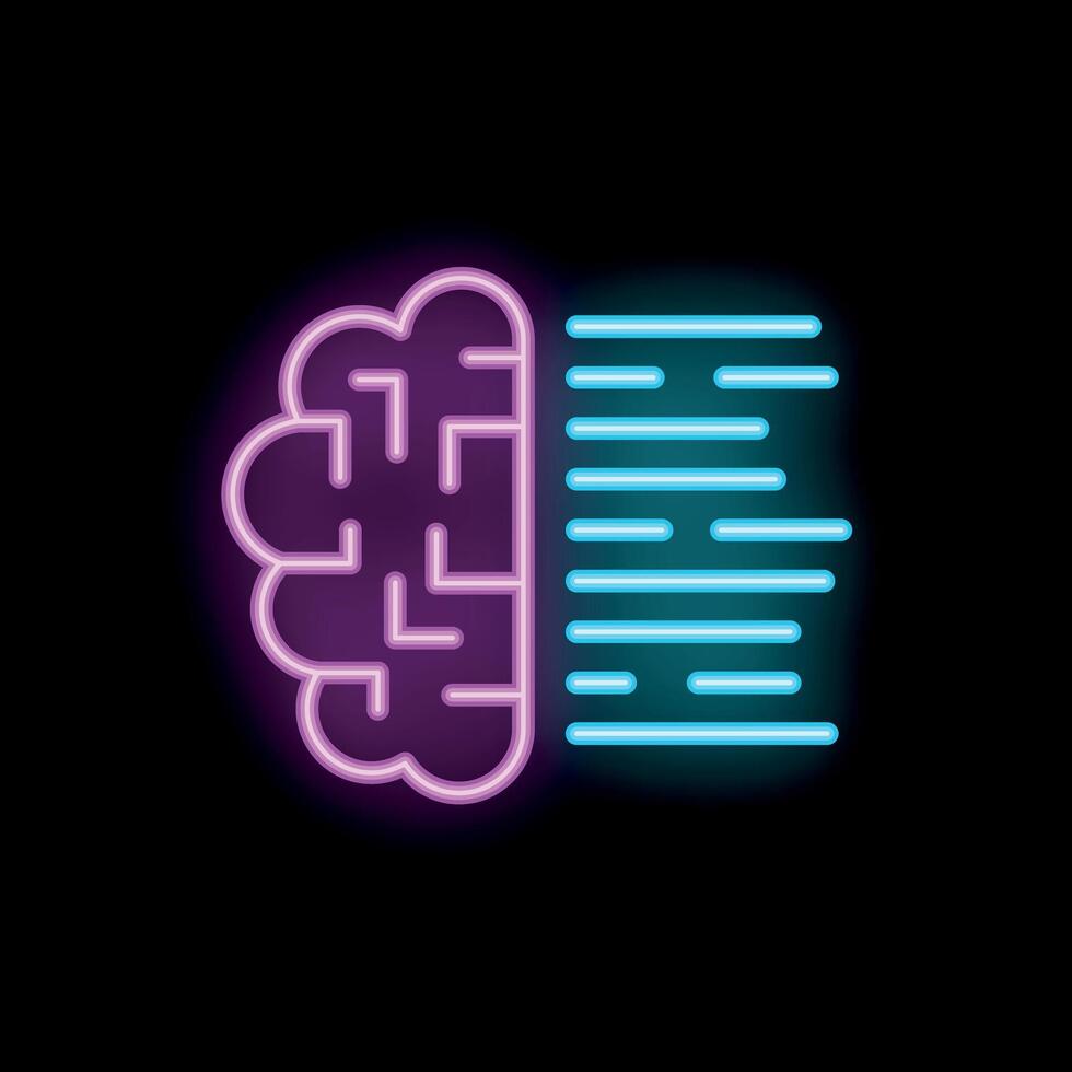 Neon brain sending information data through digital signals vector