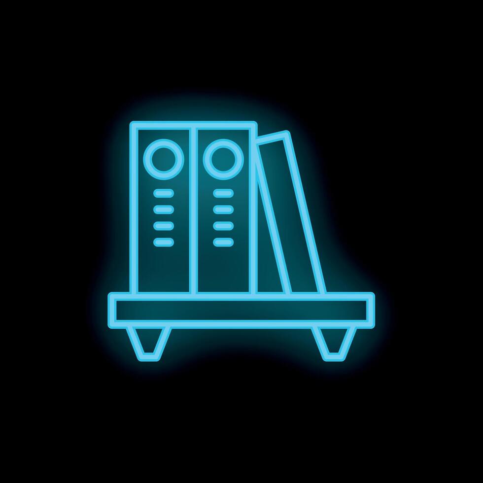 Neon icon of office shelf holding binders representing organization vector