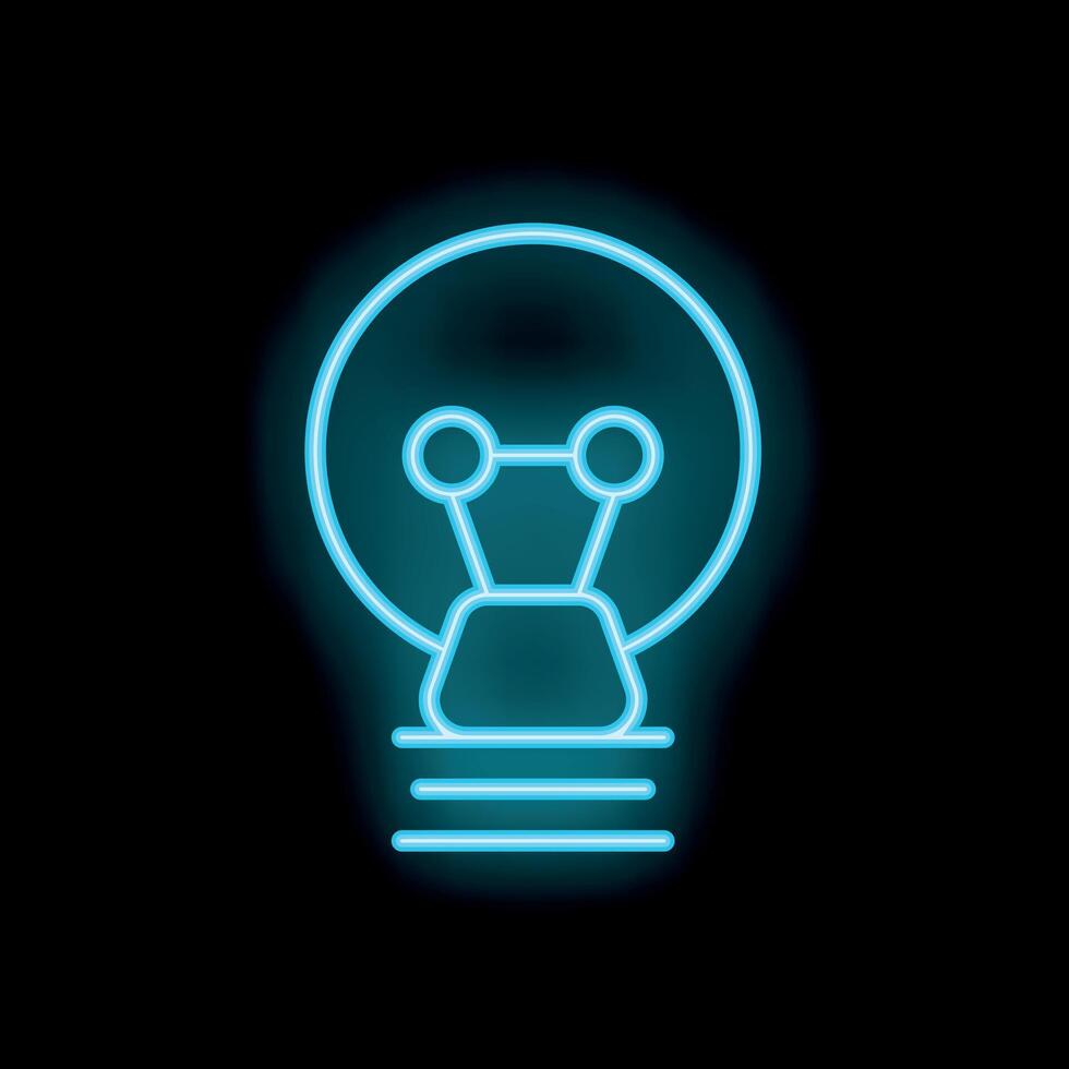 Neon lightbulb shining on black background representing ideas vector