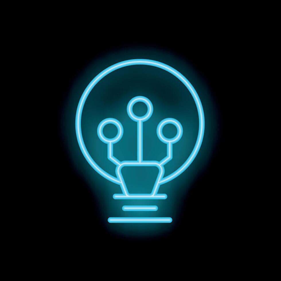 Neon blue lightbulb icon representing artificial intelligence vector