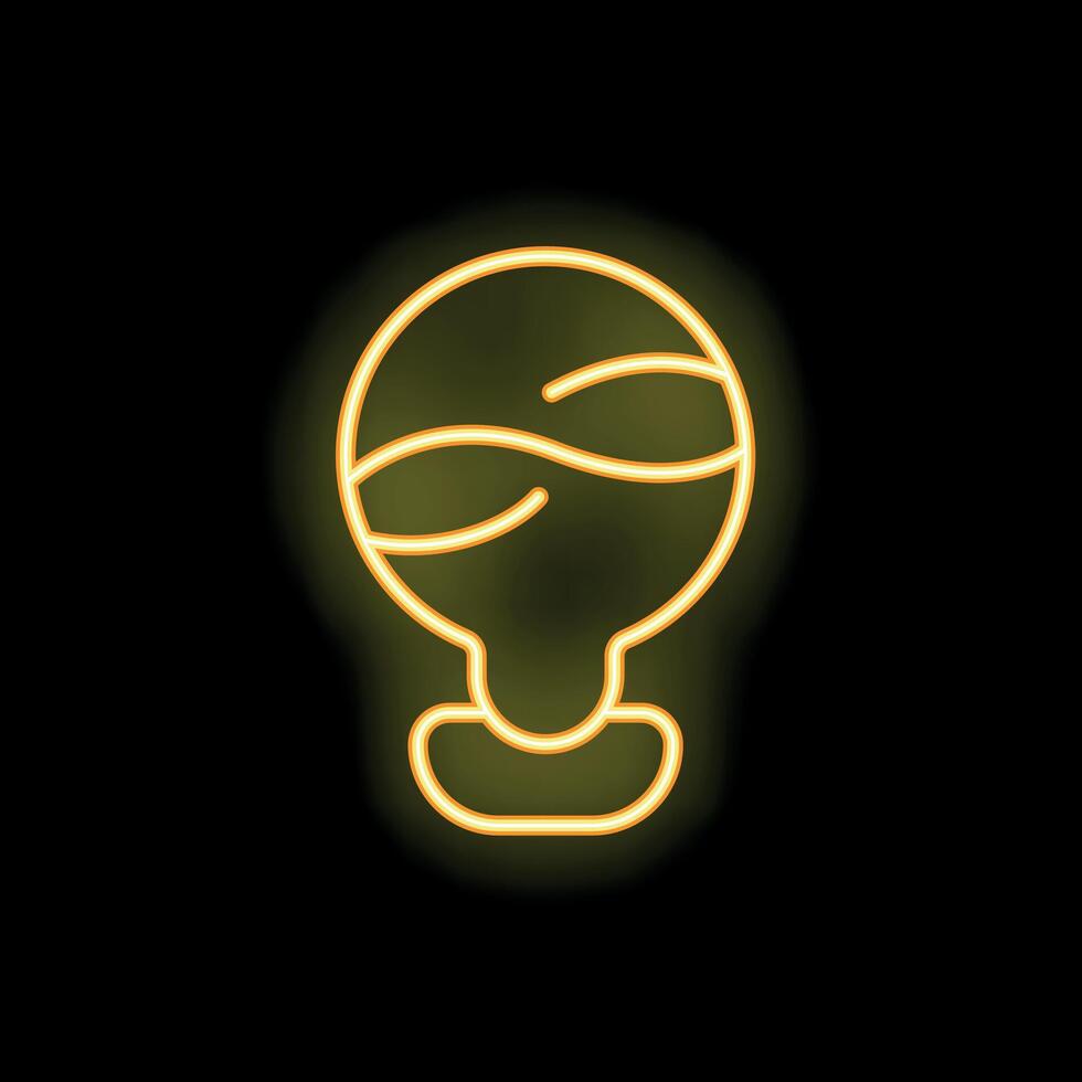 Yellow neon sign showing a round light bulb glowing on black background vector