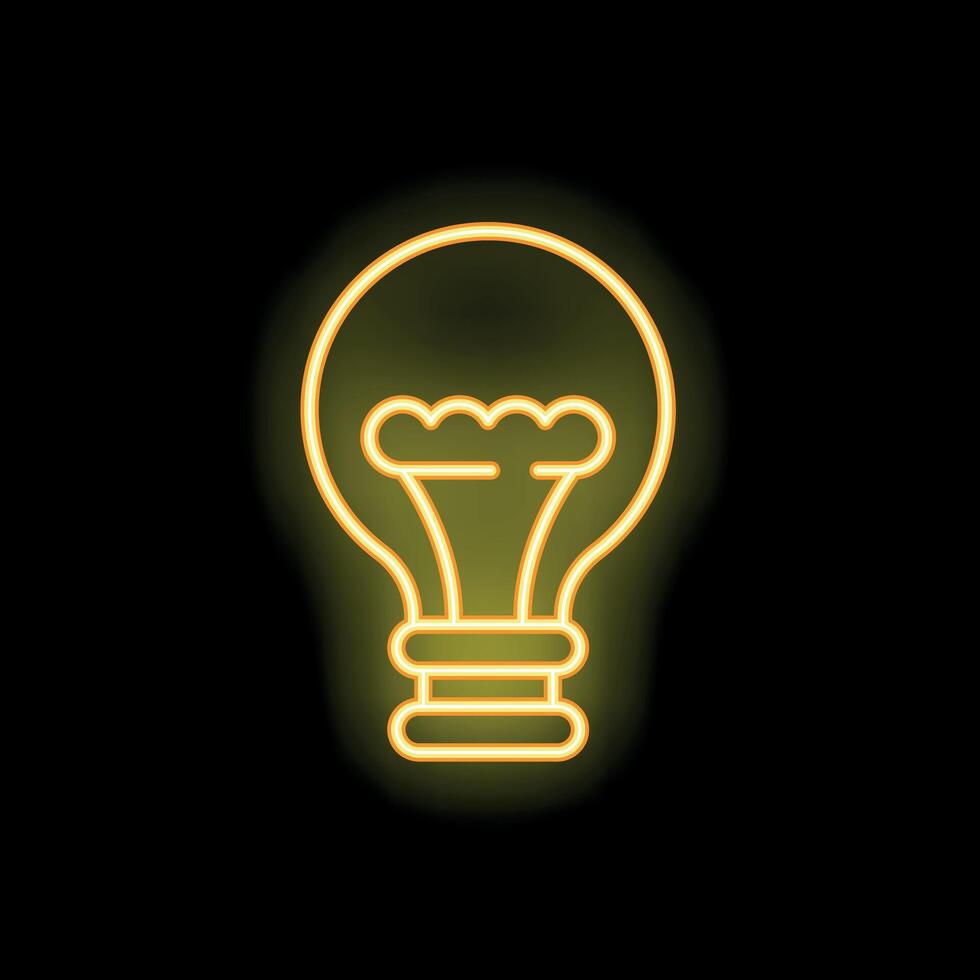 Yellow neon lightbulb shining brightly on dark background vector