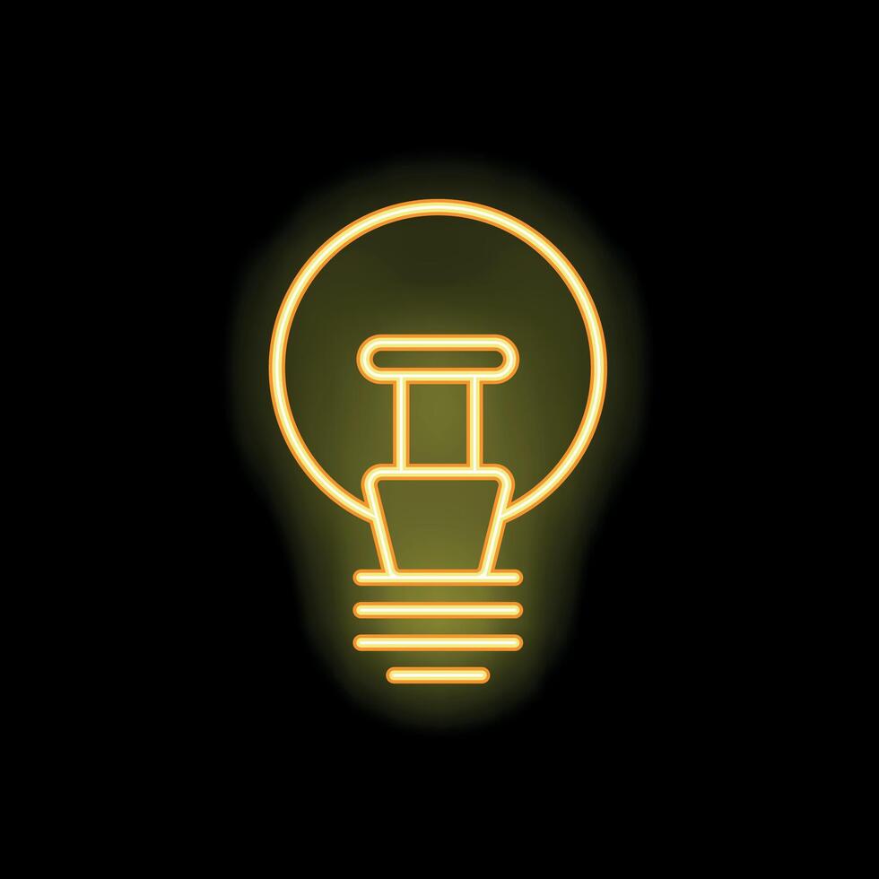 Neon lightbulb shining brightly on black background vector