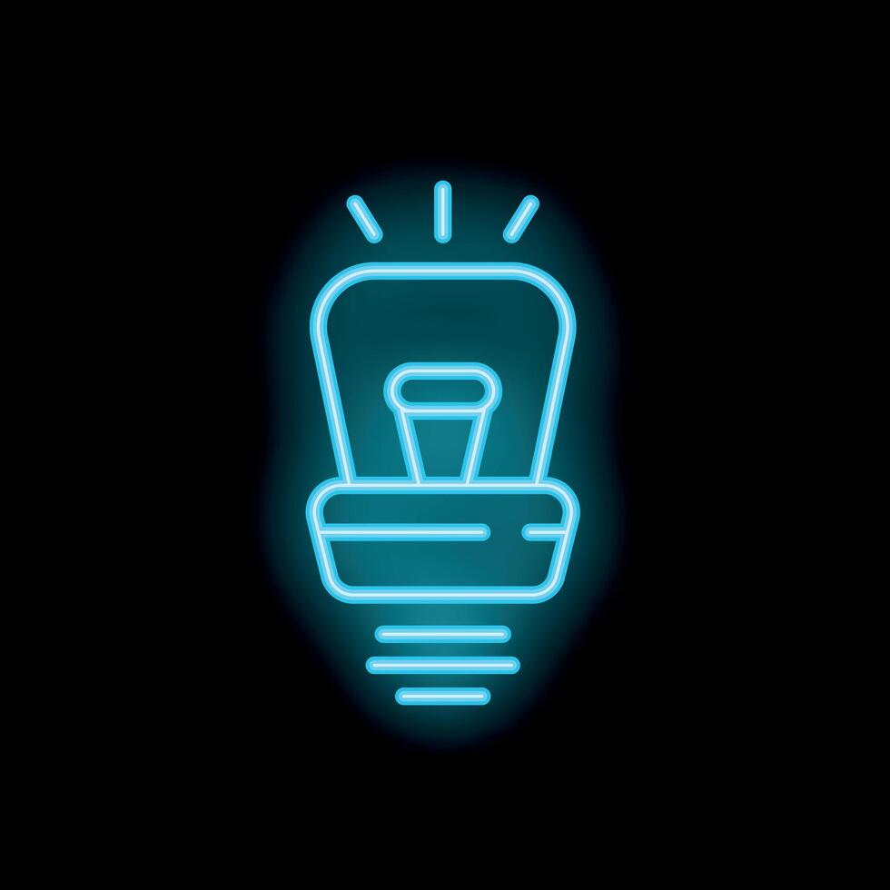 Blue neon light bulb icon glowing on black background vector