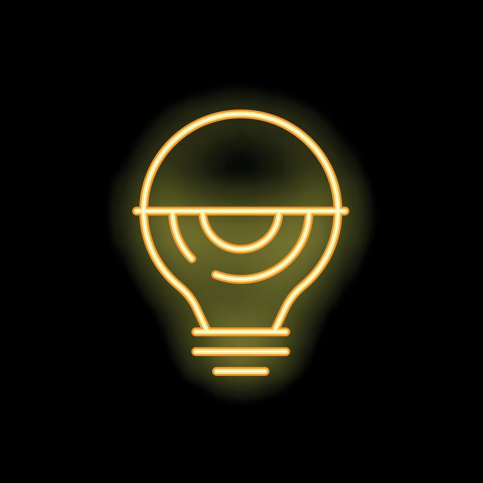 Neon light bulb shining brightly on black background vector