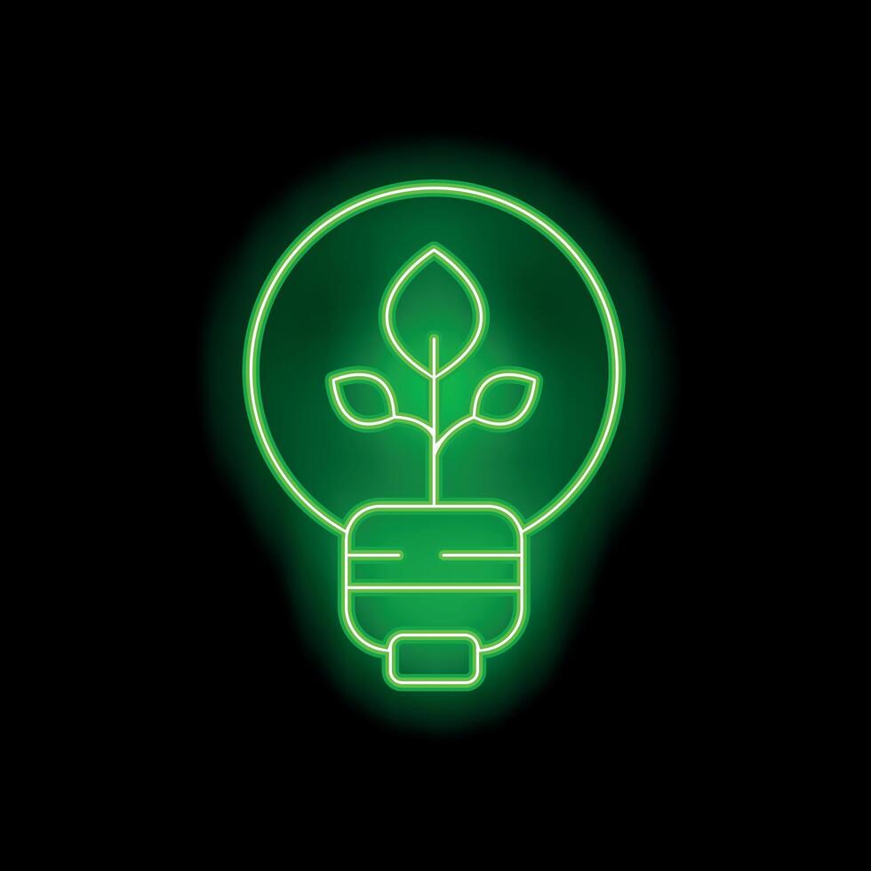 Green neon lightbulb with sprout growing inside for green energy concept vector