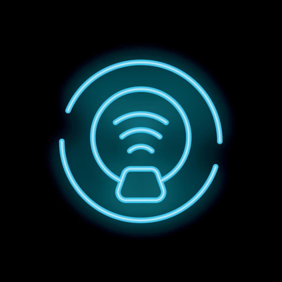 Neon sign of wireless charging for smartphone on black background vector