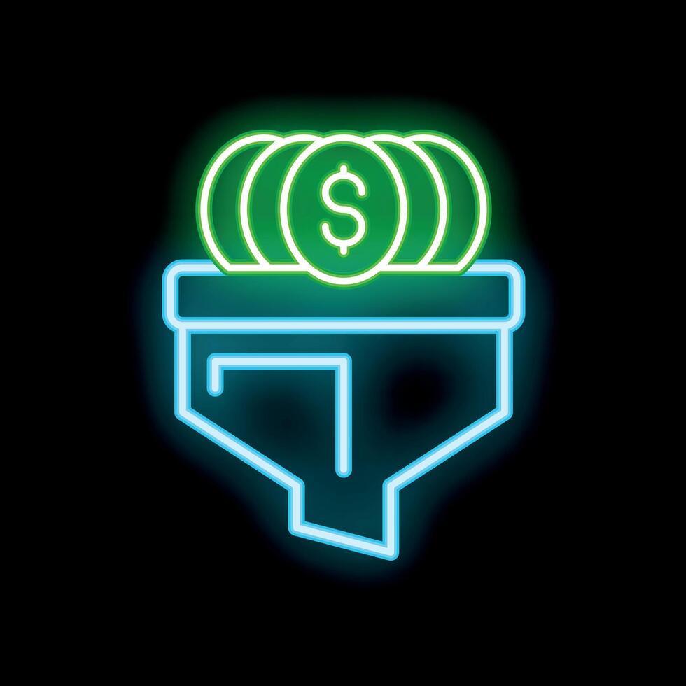 Neon green sales funnel converting money into profits vector