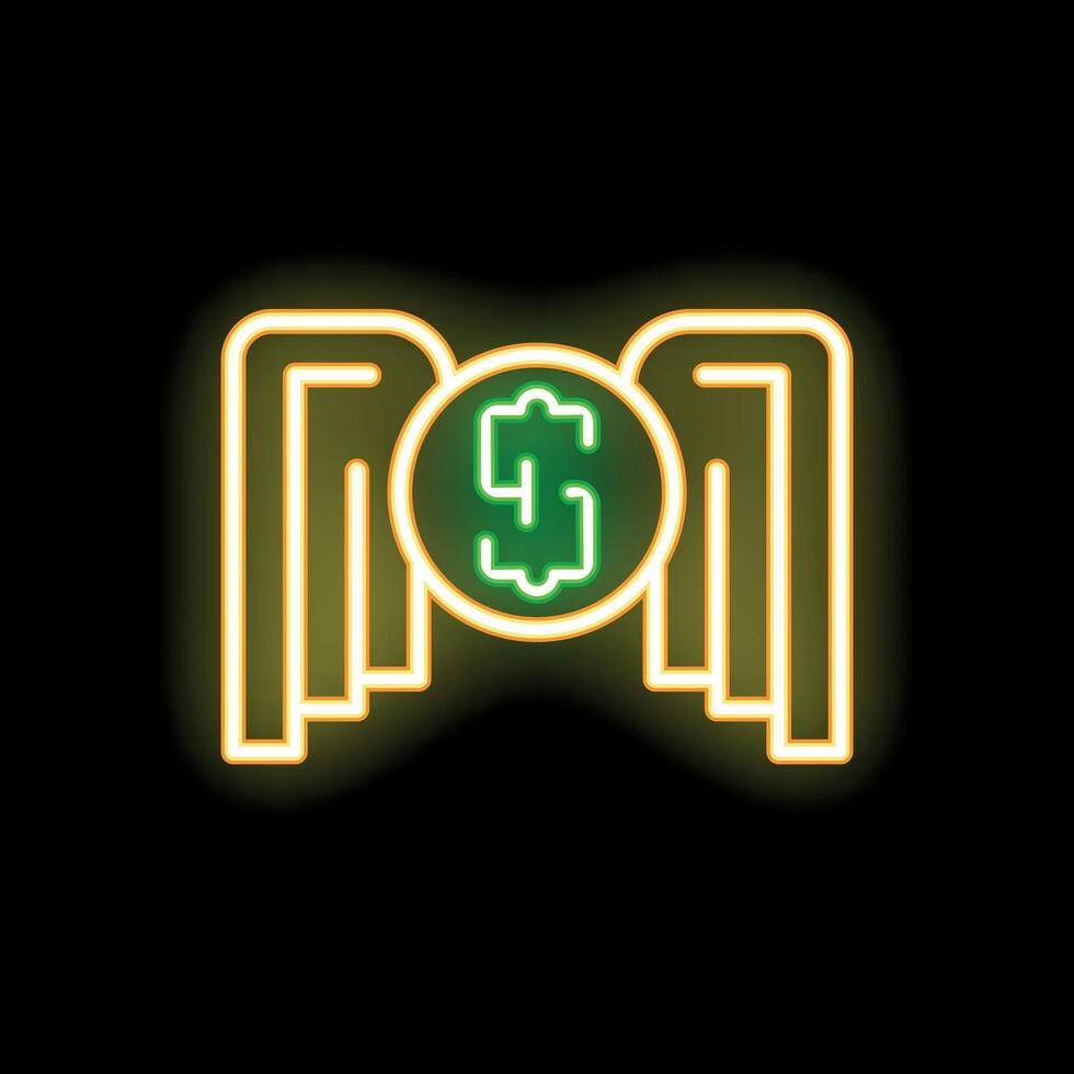 Neon sign showing money falling from above on black background vector
