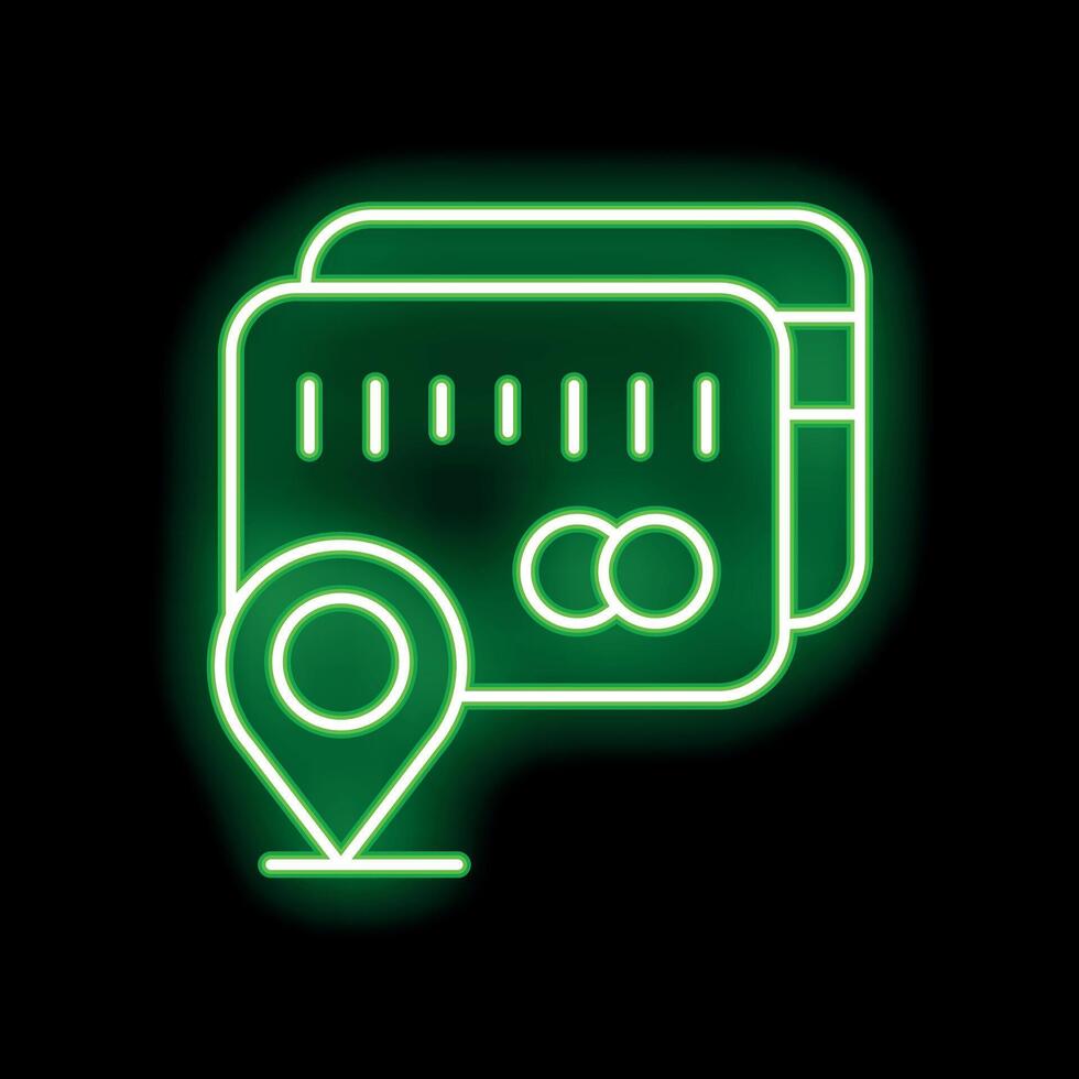 Neon green icon of credit cards showing contactless payment location vector