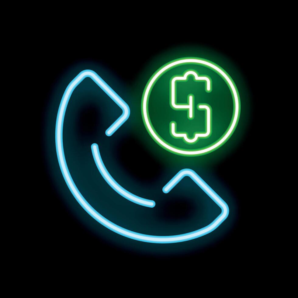 Neon sign representing phone call about money and finances vector