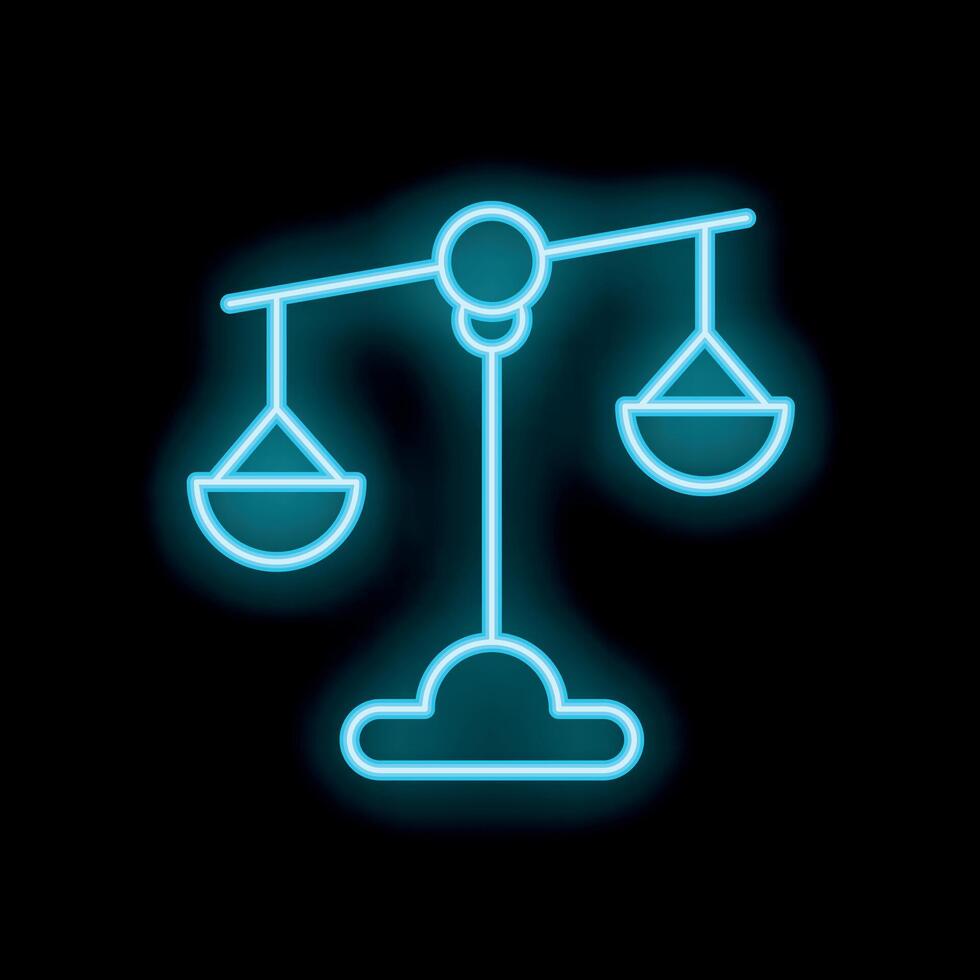 Neon blue scales representing balance and justice on black background vector