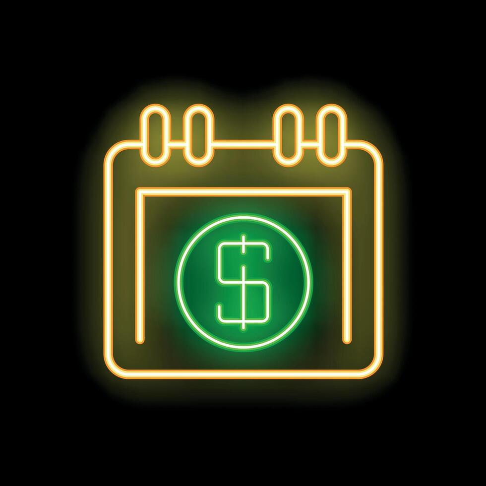 Neon calendar showing dollar currency symbol for payday finance concept vector